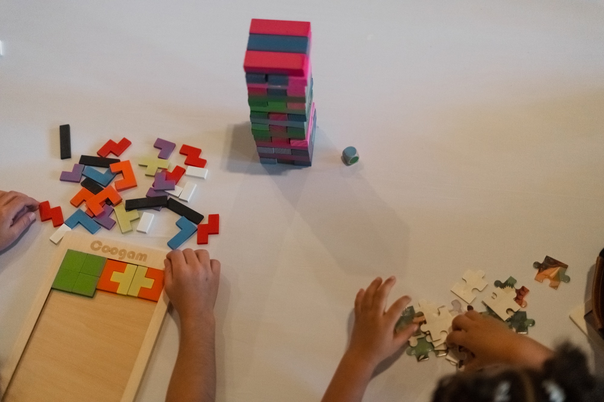 Quiet puzzle and block activities in a supervised wedding kids lounge